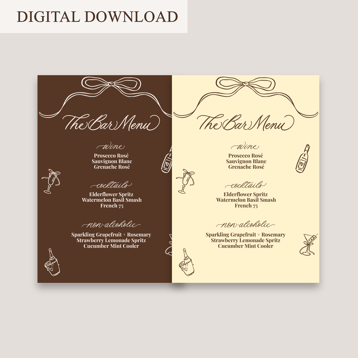 BUTTER HALF BAR MENU DIGITAL DOWNLOAD
