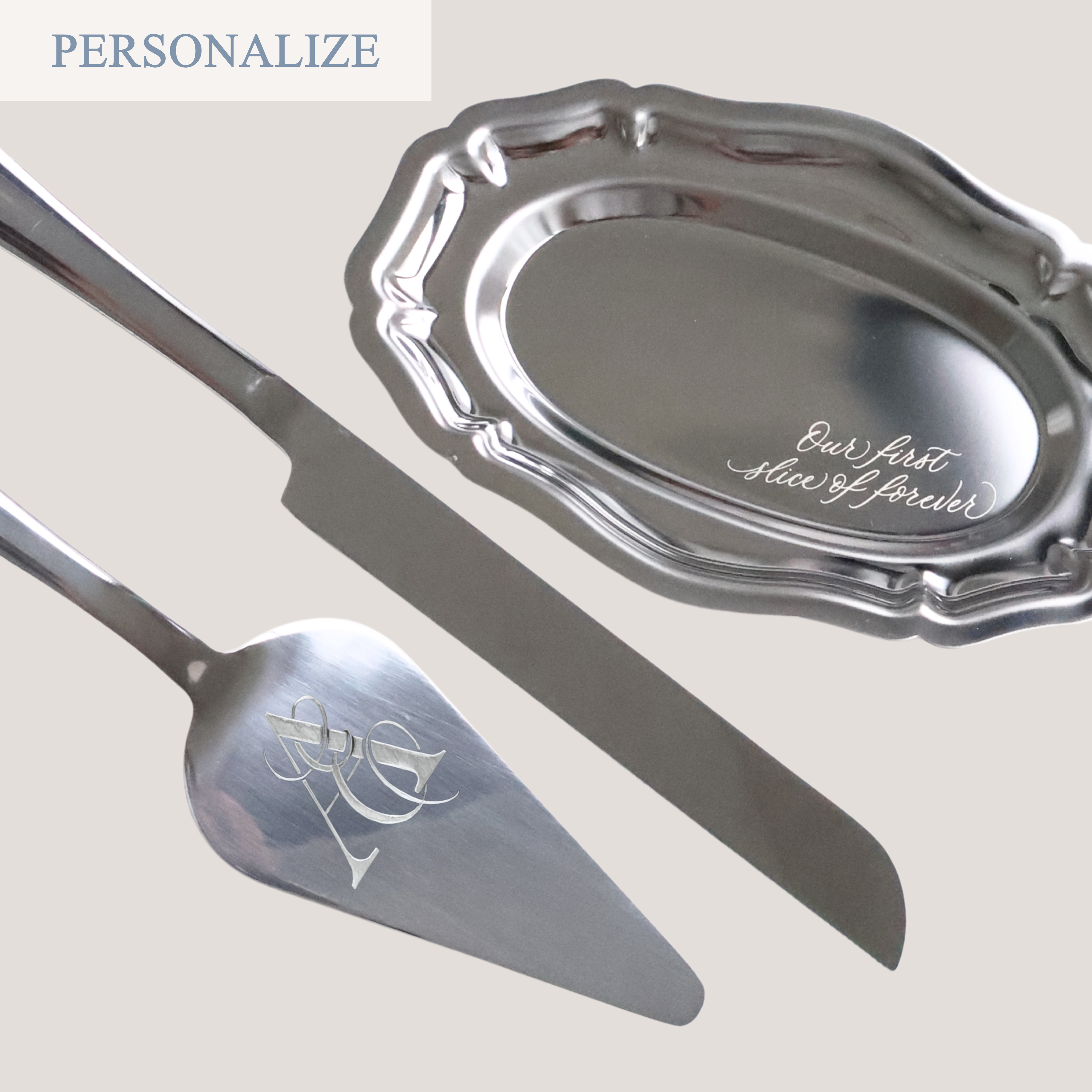 CAKE SERVER & DESSERT PLATE SET (MONOGRAM)